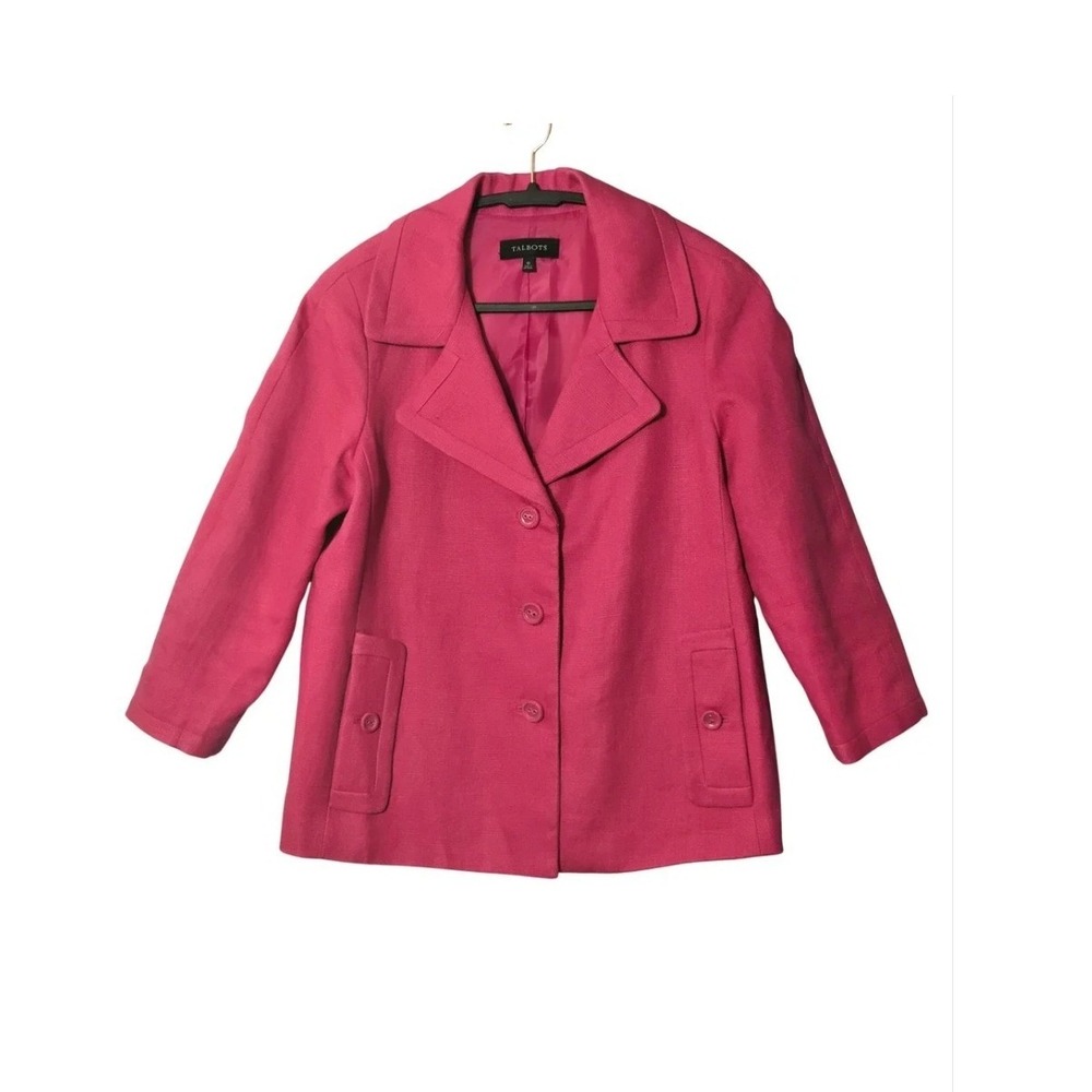 Talbots 100% Linen Button Front Blazer Pink‎ 10 Preppy Corporate Chic Office